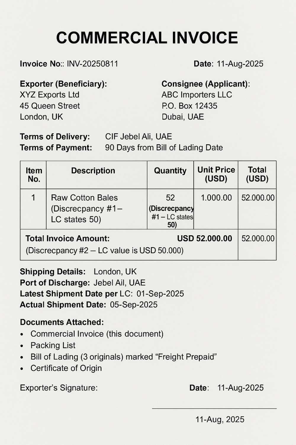 Sample commercial invoice
