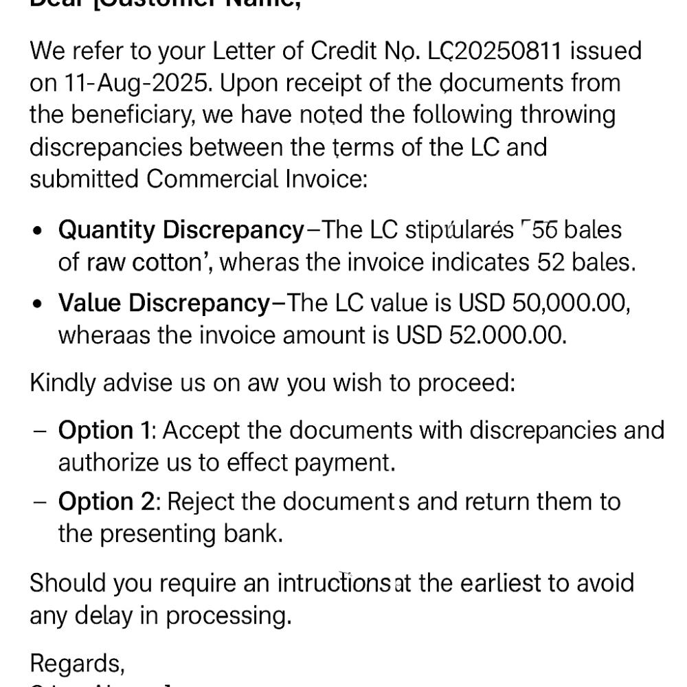 Sample discrepancy email